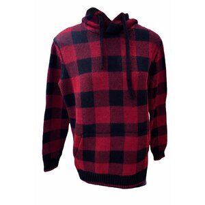 American Eagle Buffalo Plaid Hooded Sweater Red Black Size XS